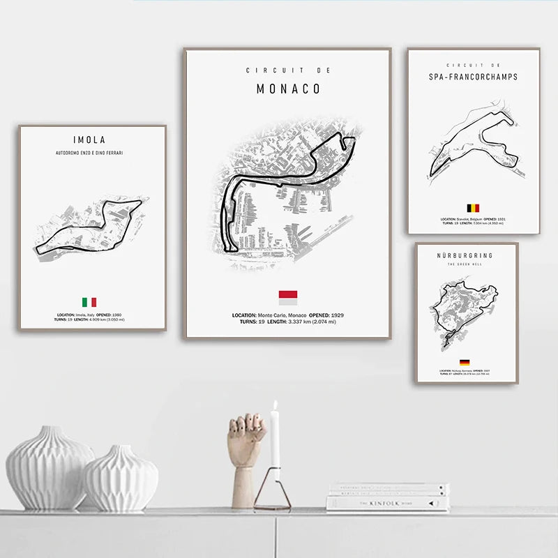 Black & White Racetrack Canvas Poster