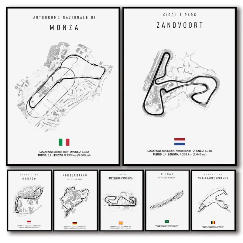 Black & White Racetrack Canvas Poster