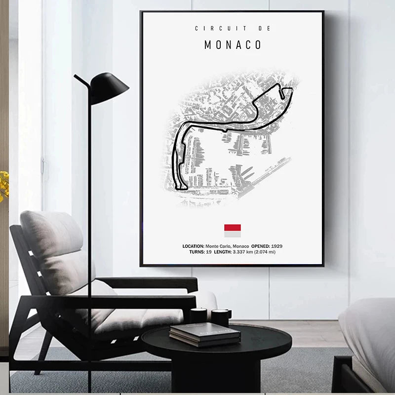 Black & White Racetrack Canvas Poster