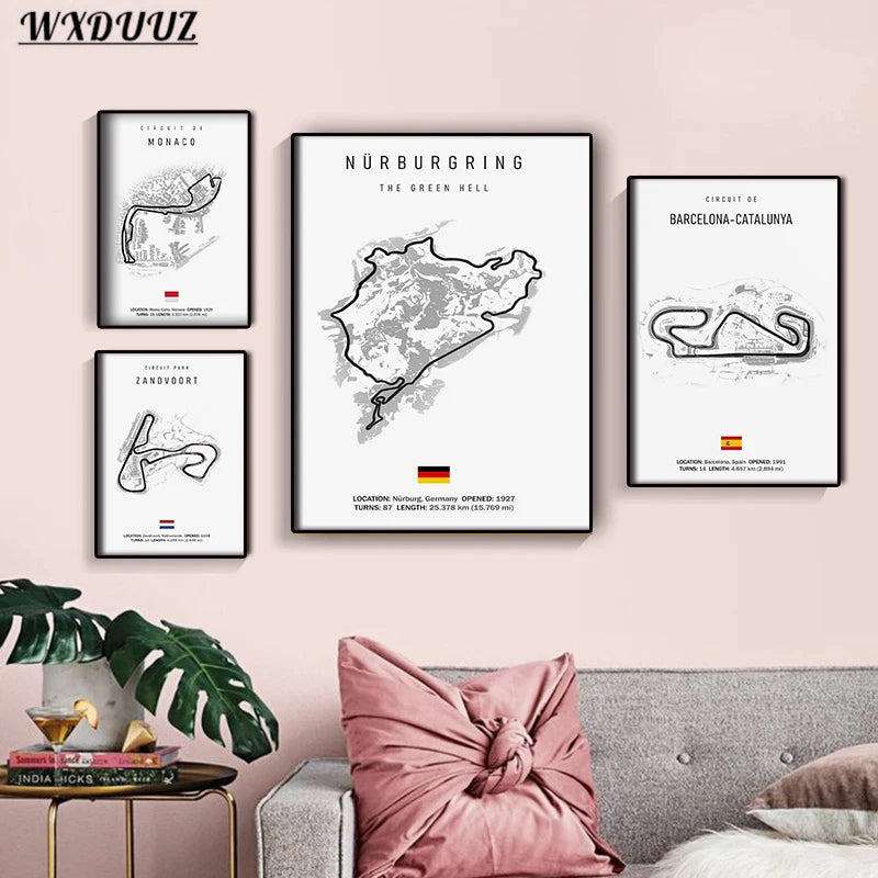 Black & White Racetrack Canvas Poster